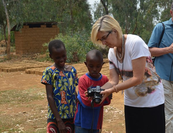 Kathleen visiting a Compassion project in Rwanda