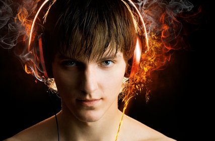 man with headphones on