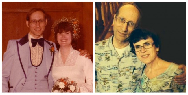 Roy and Teresa Parker, wedding day 1977. Attending a wedding, 2014