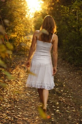 girl walk white dress