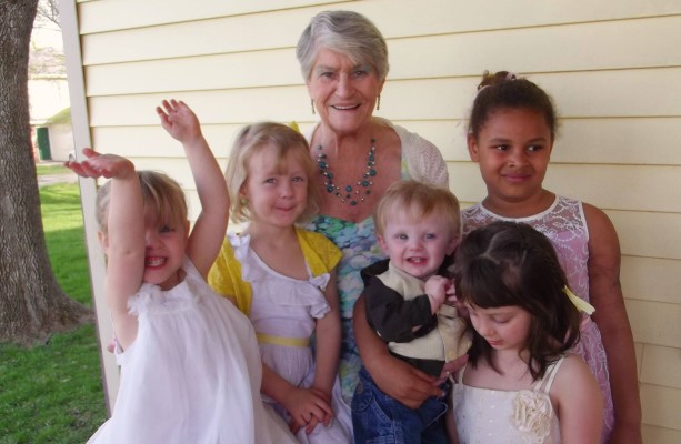 Mary Simonson with five of her 52 great grandchildren.