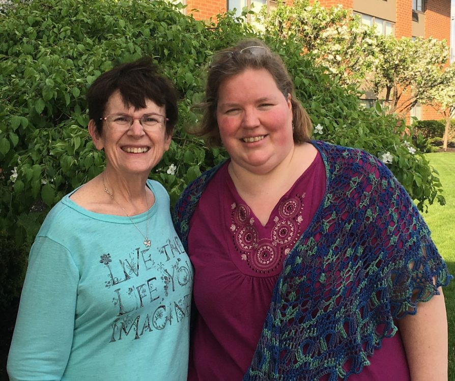 Teresa Parker, left, and Karen Fritzemeier on a windy day in South Bend, IN.